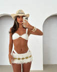 Fluffy cream mini shorts - in stock