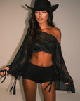 Sienne | Black tassel suede shorts