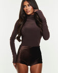 Velvet mini shorts | Brown