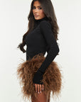 Ostrich mini skirt | Brown
