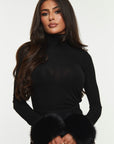 Fur cuffed top | Black