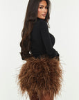 Ostrich mini skirt | Brown