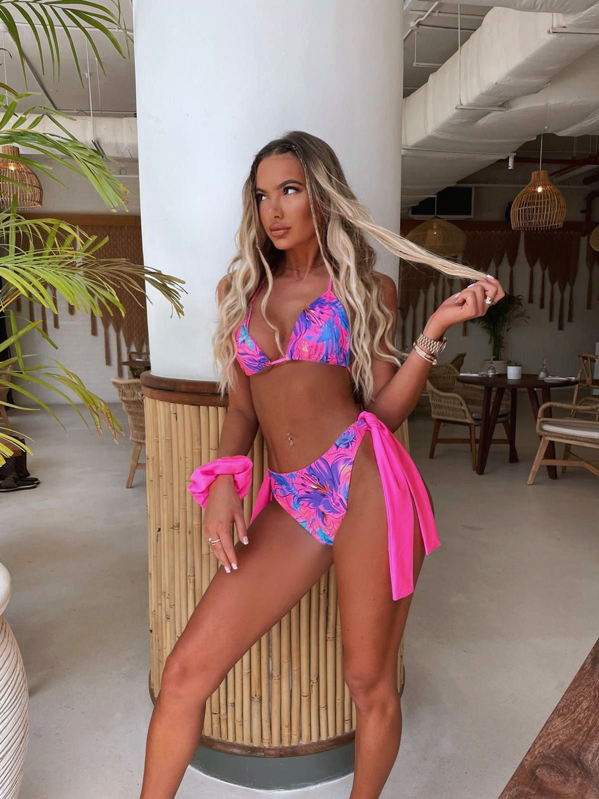 Triangle top and tie bottoms - (select your print) pictured in flo floral pink
