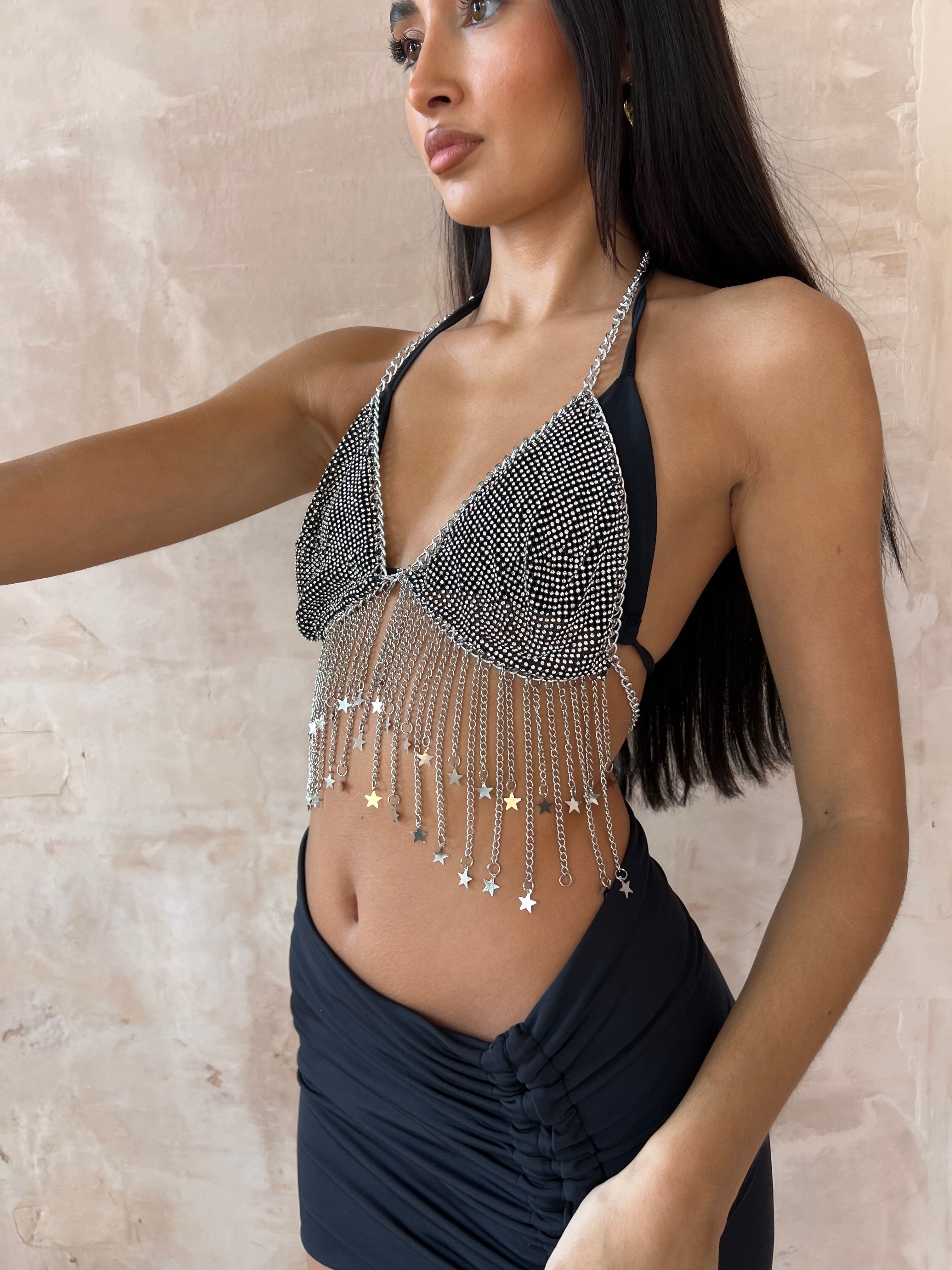 Starry bralette and ruched skirt set -