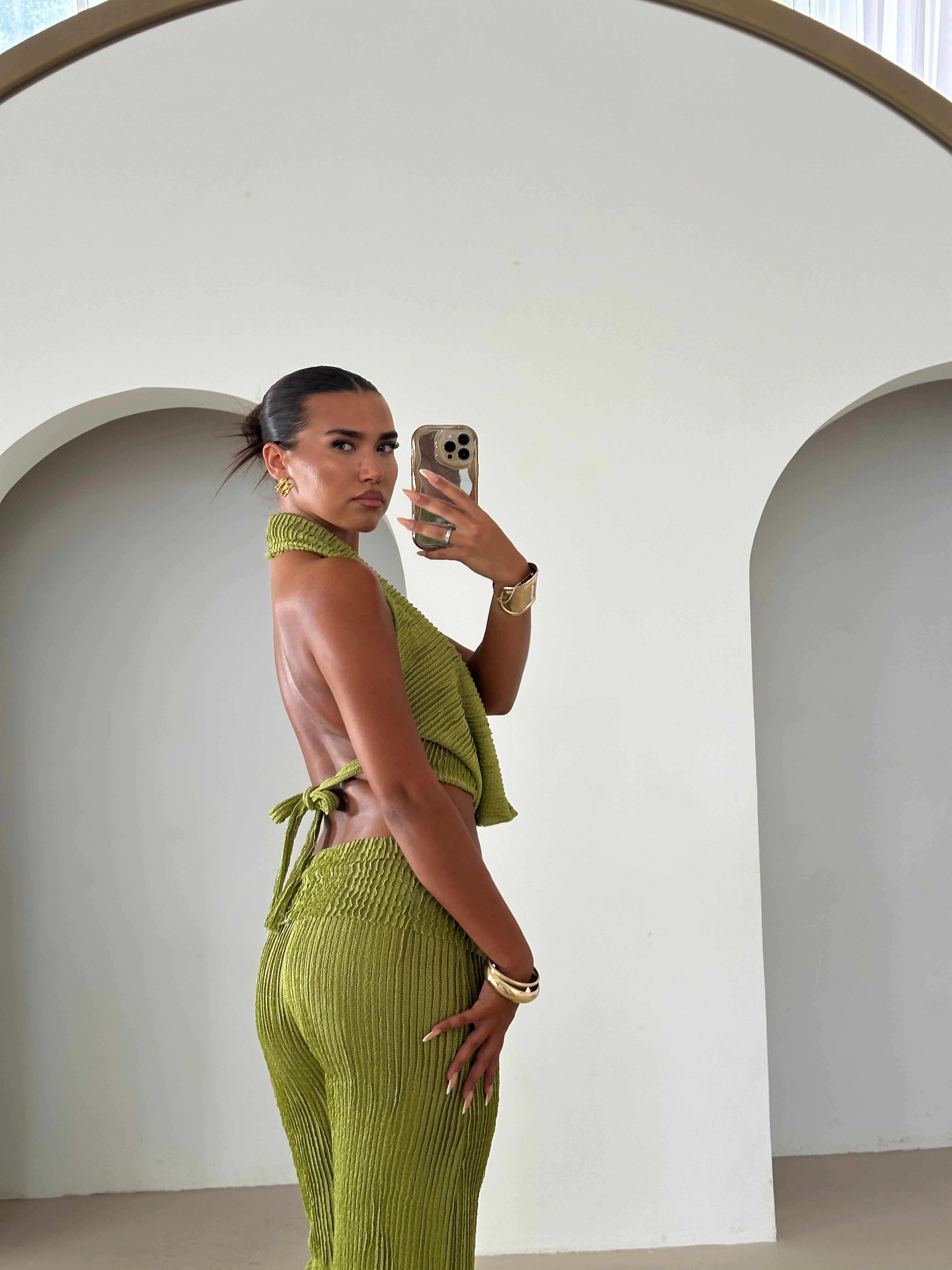 Capri foldover trouser set in pistachio