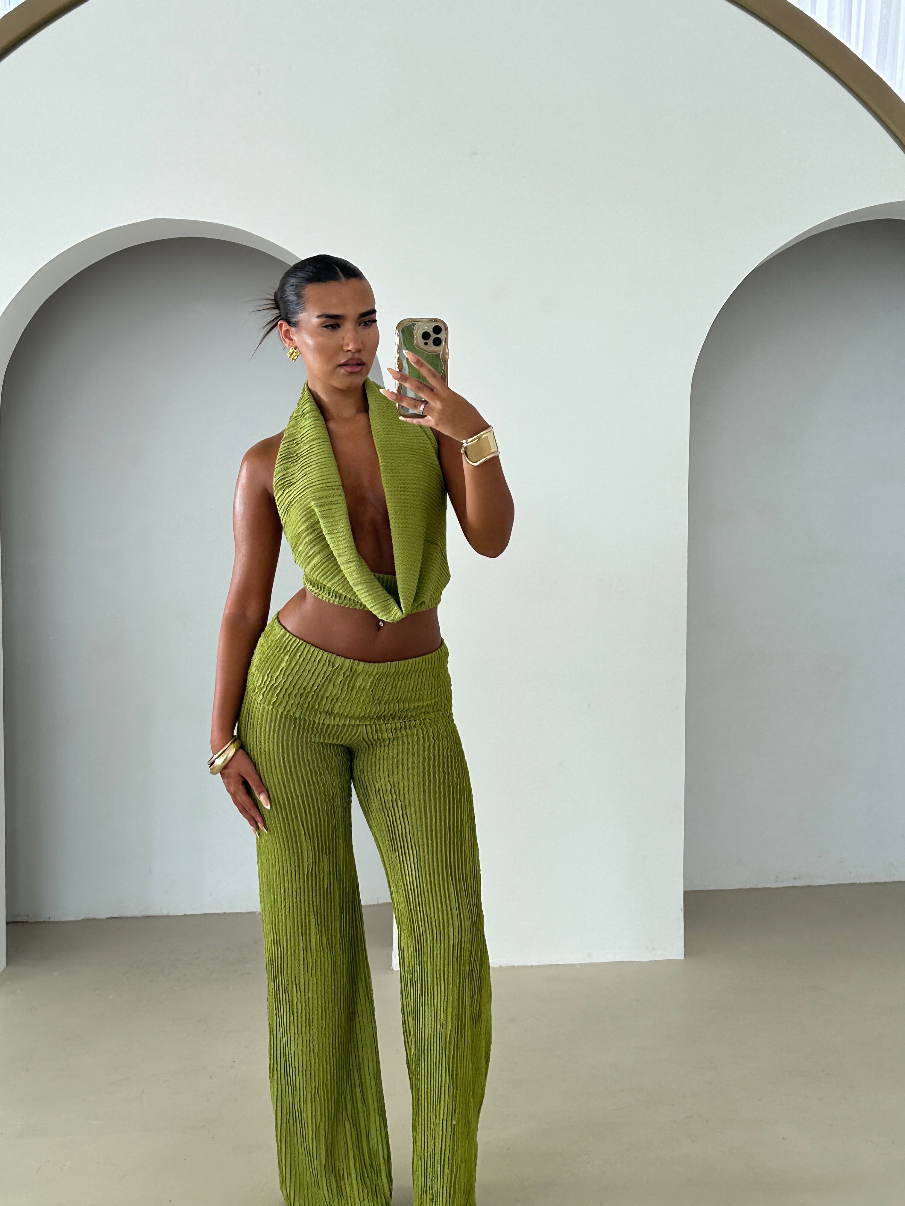 Capri foldover trouser set in pistachio