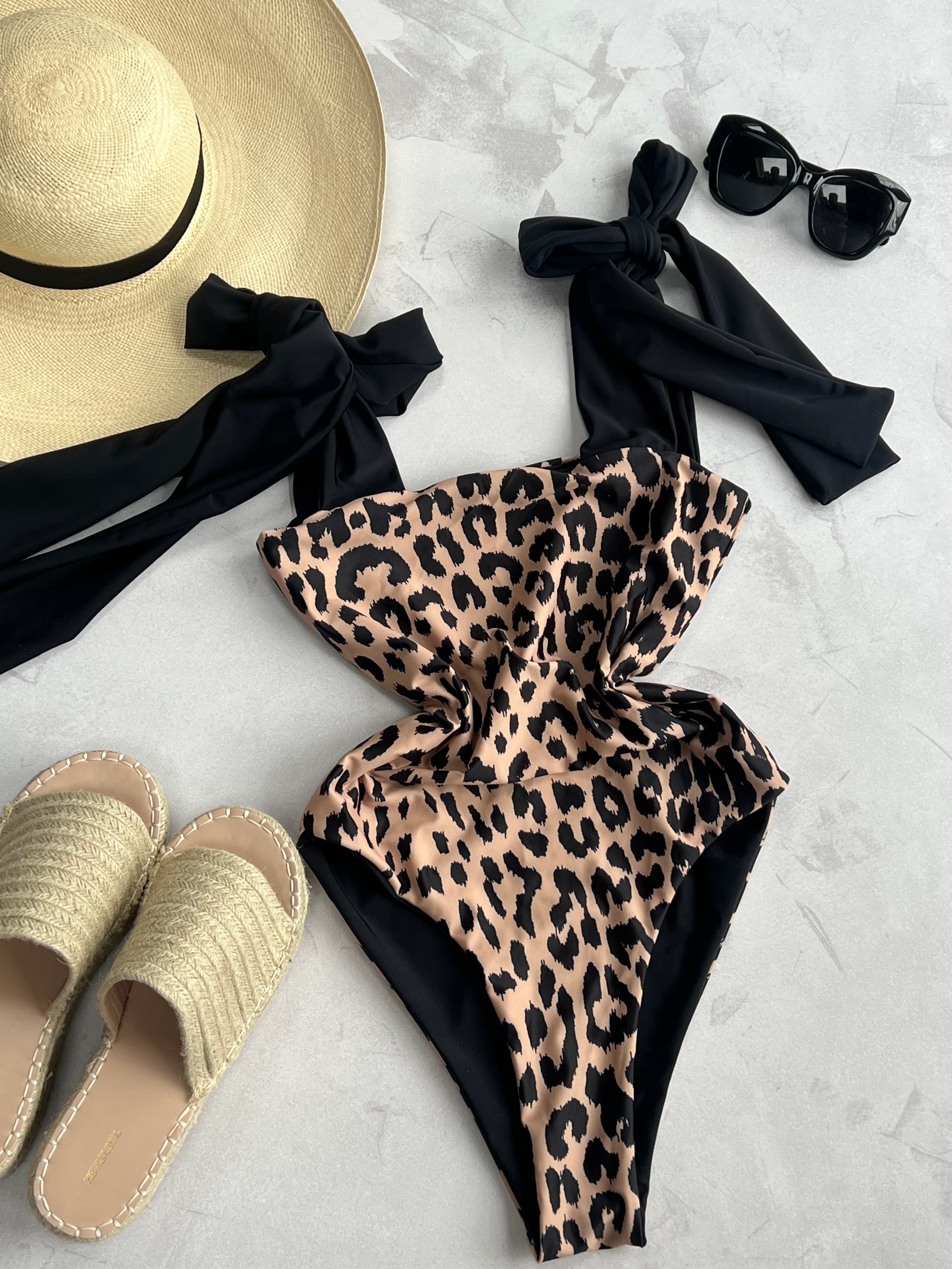 Knotted swimsuit - select fabric (cheeta black and nude)