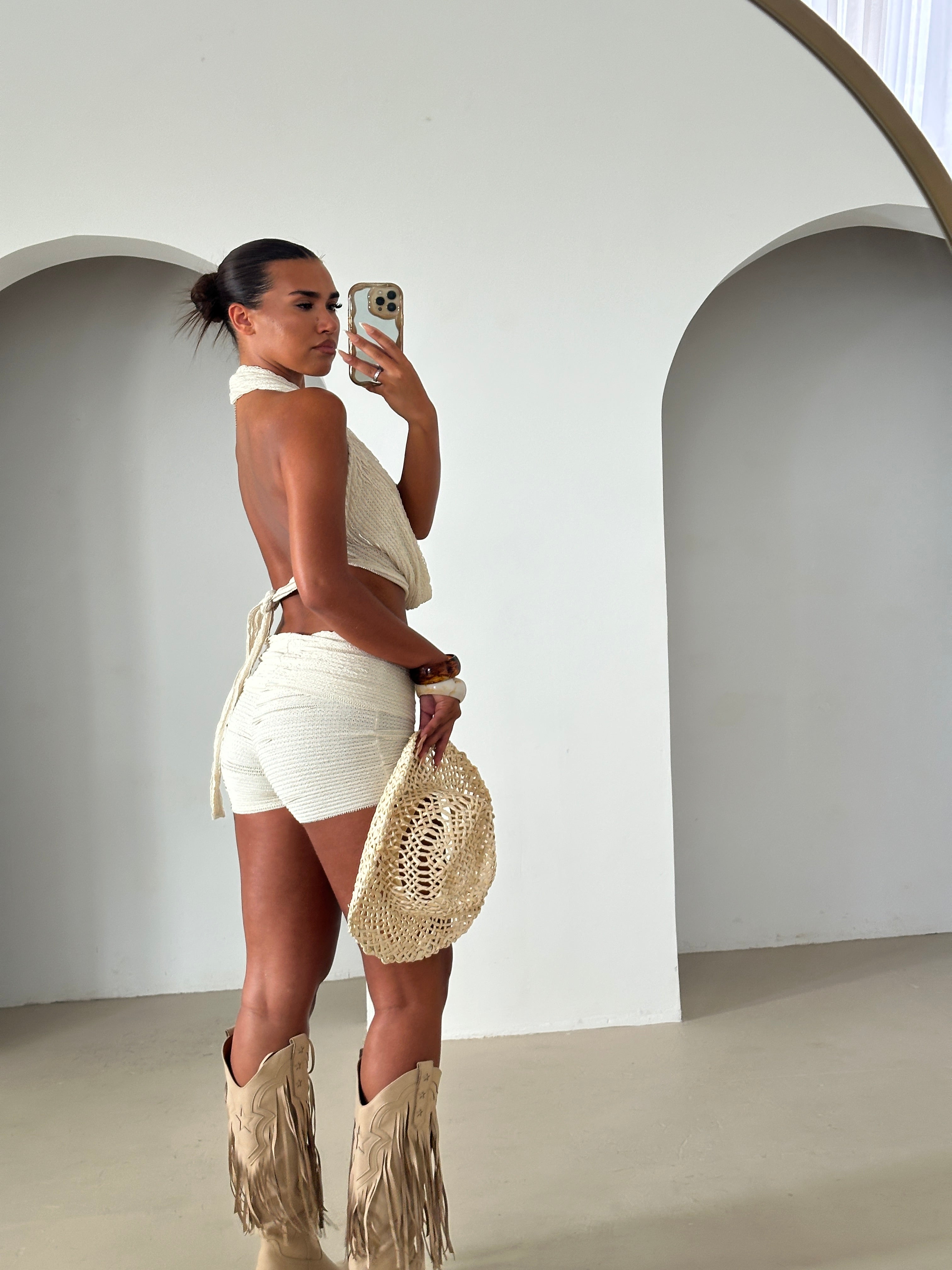 Capri foldover shorts set in stone *low stock*