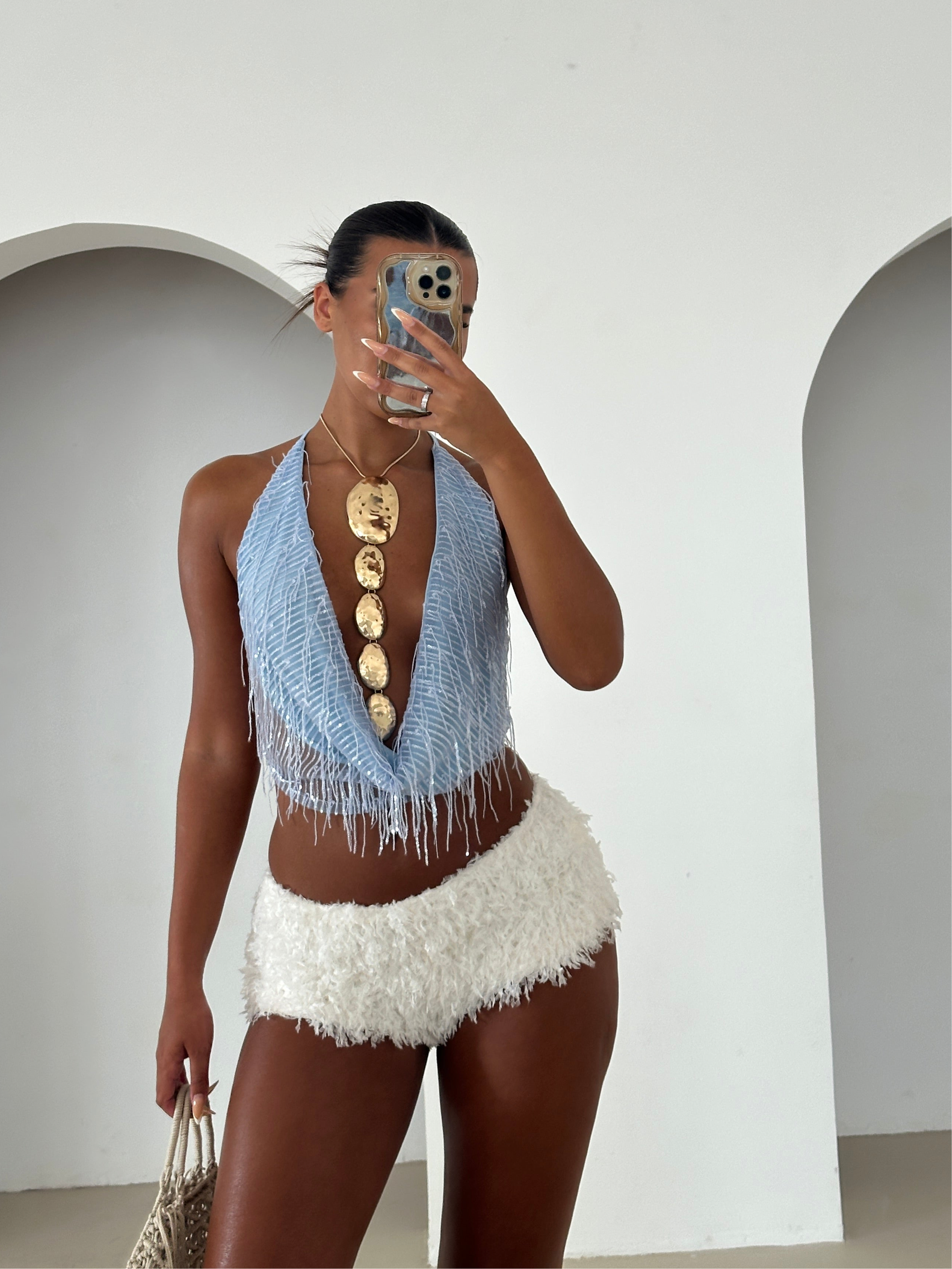 Droplet drape top - Powder Blue