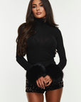 Fur cuffed top | Black