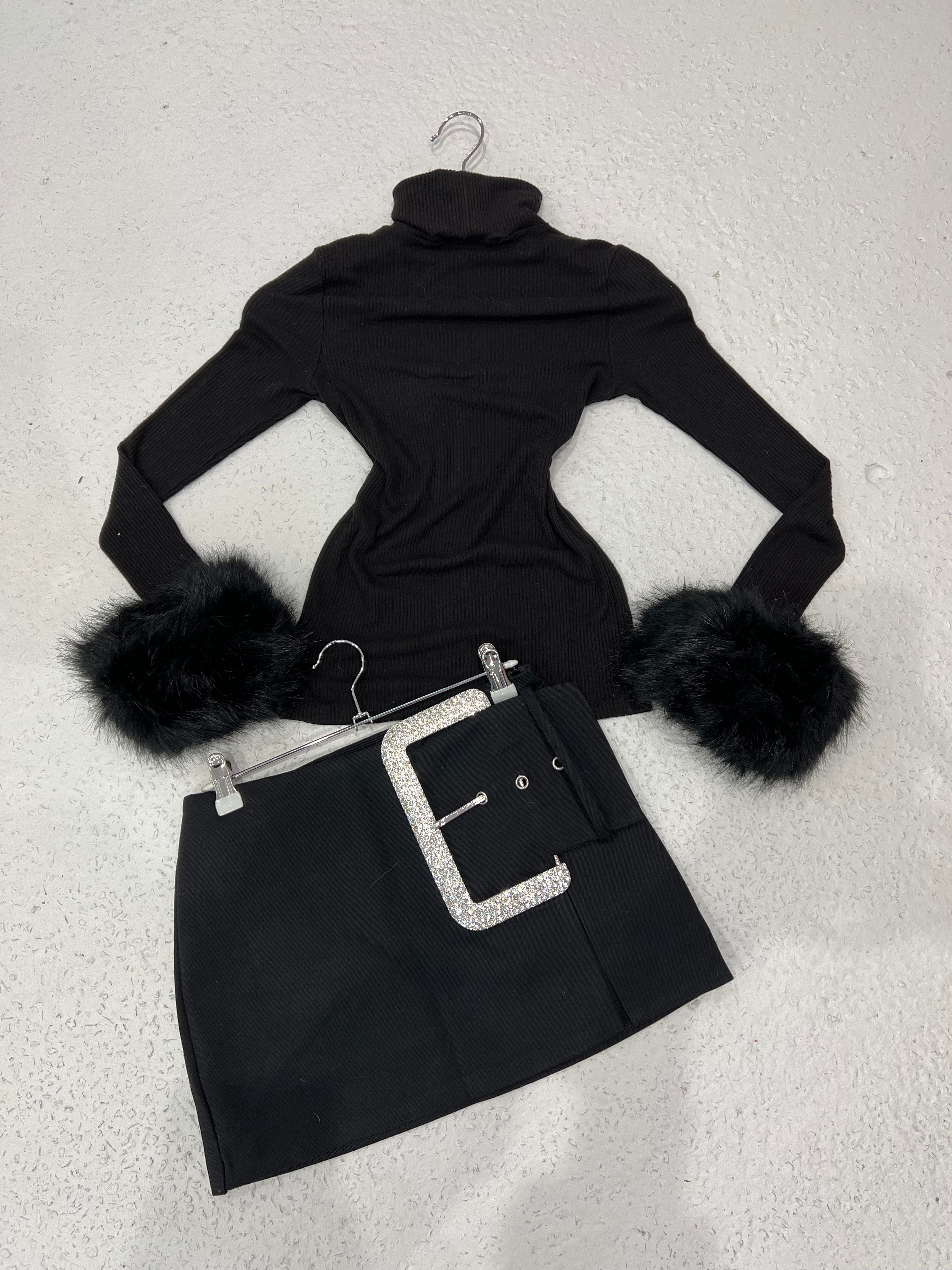Rox fur top & Lexi skirt co-ord - Black/Black